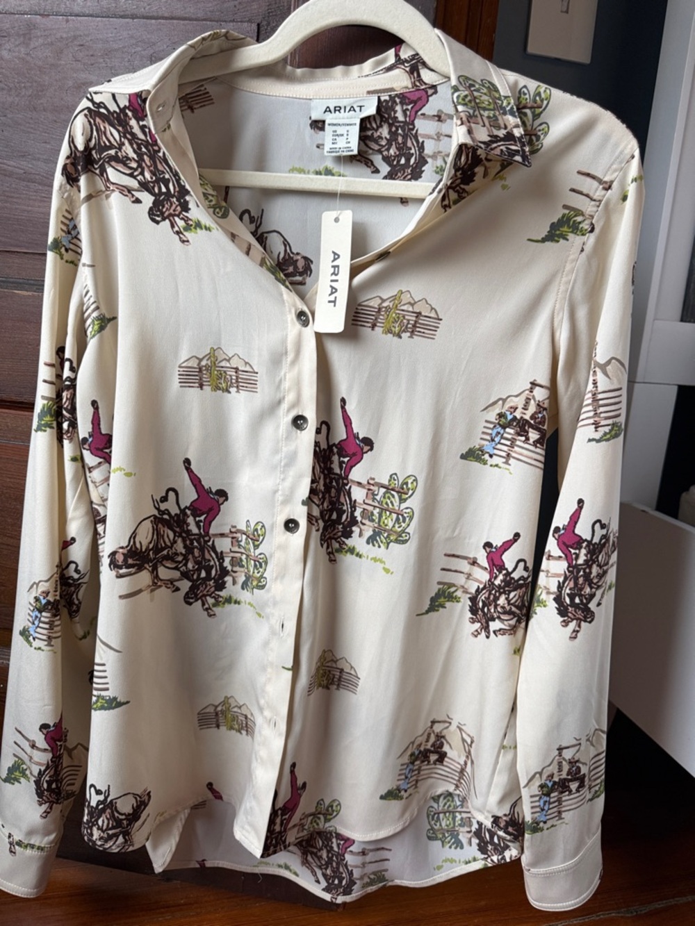 Ariat Cream Equestrian Rodeo Print Button-Down Shirt